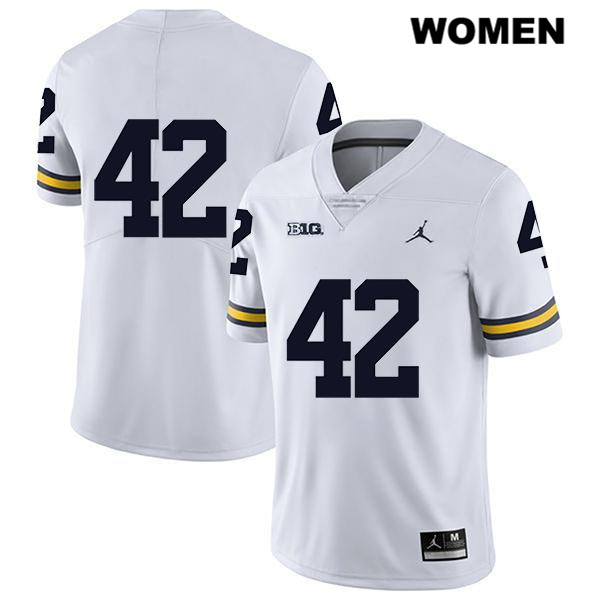 Women's NCAA Michigan Wolverines Ben Mason #42 No Name White Jordan Brand Authentic Stitched Legend Football College Jersey QQ25J45NW